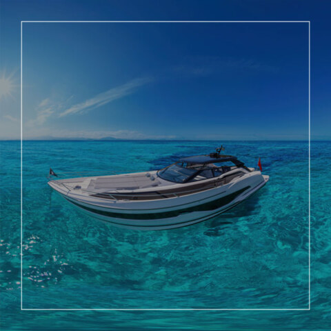 Aerial view of the Sunseeker Superhawk 55 yacht for the luxury yacht virtual tour